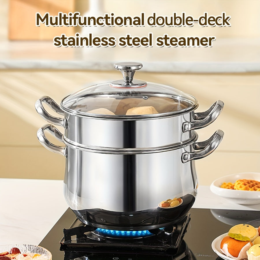 Stainless Steel Double-Layer Steamer Set 3 Pieces Large Capacity Dishwasher Safe