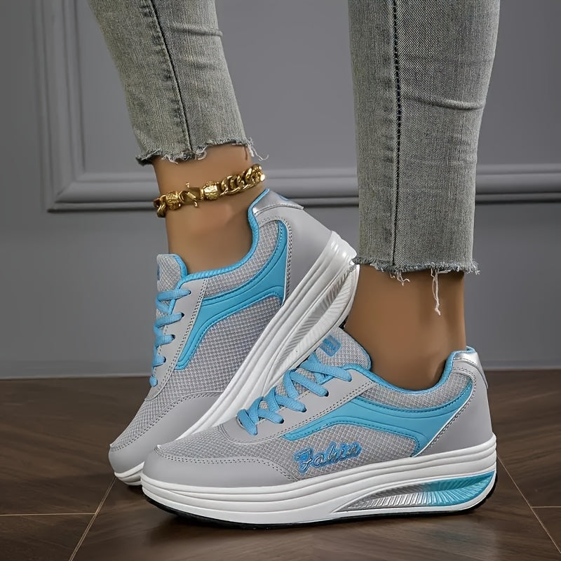 Women's Mesh Casual Sneakers with Thick Sole and Lace-Up Closure