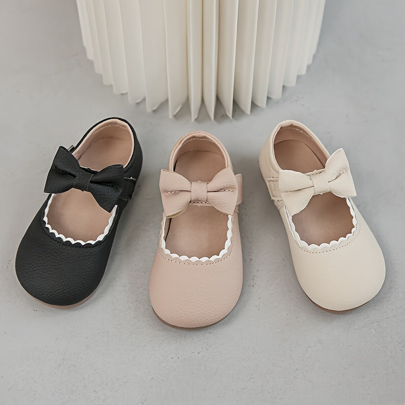 Girls' Mary Jane Shoes Solid Color Bowknot Lightweight Non-slip Flats for All Seasons