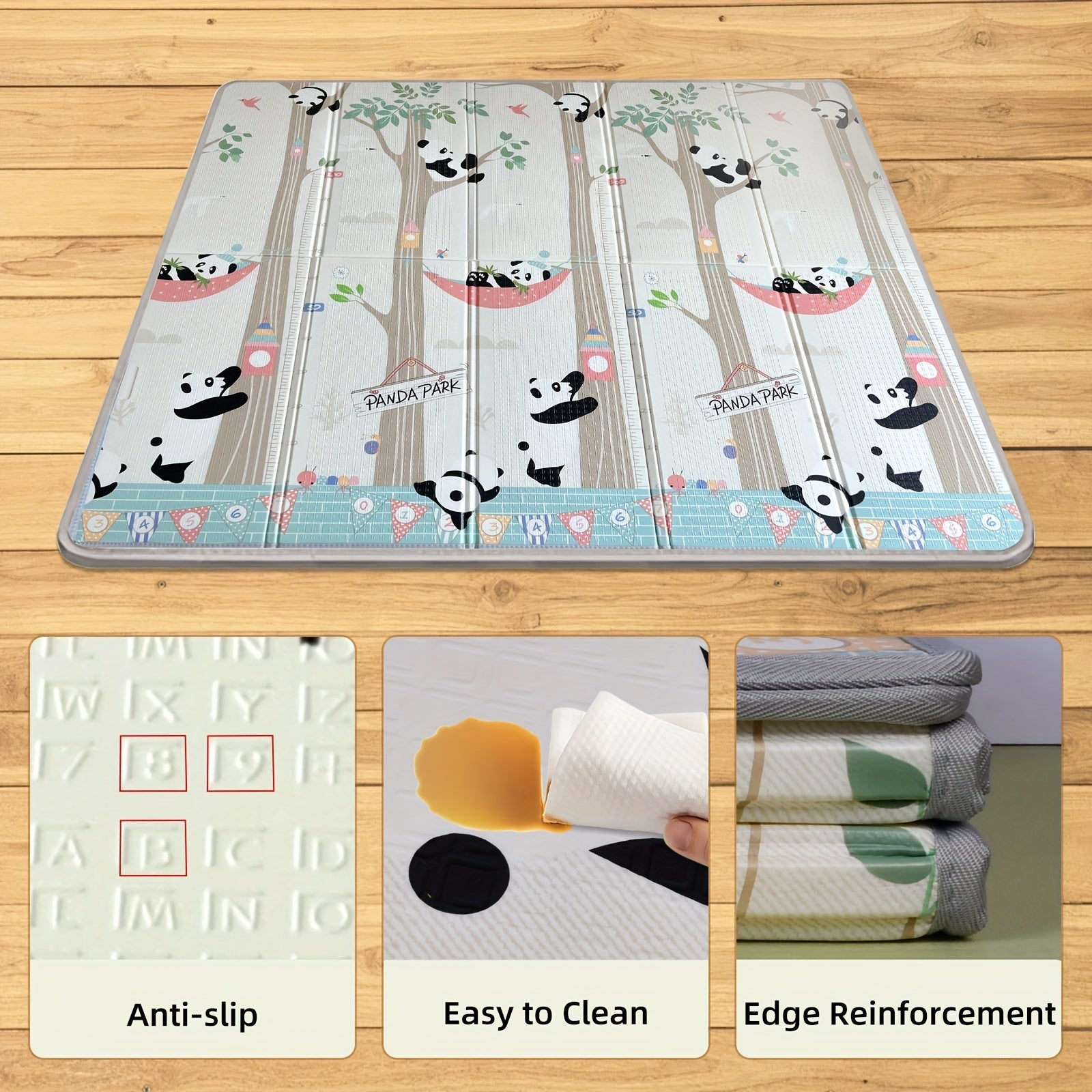 Kids' Play Mat Double-Sided Foldable Non-Toxic PE Panda Design 200x180cm