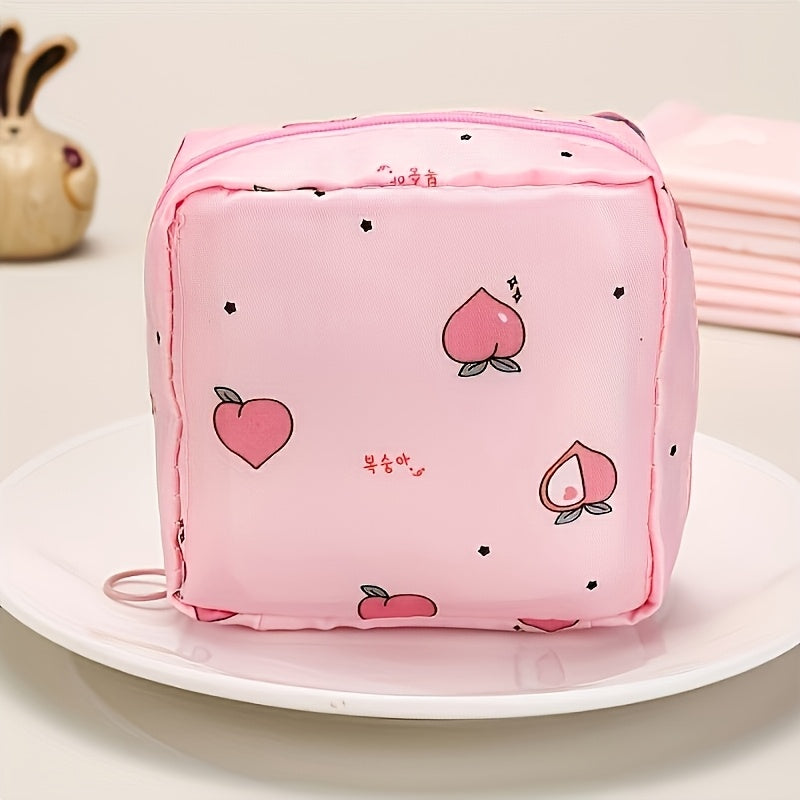 Girls Polyester Organizer Bag with Cartoon Design for Sanitary Napkins Large Capacity Portable Storage
