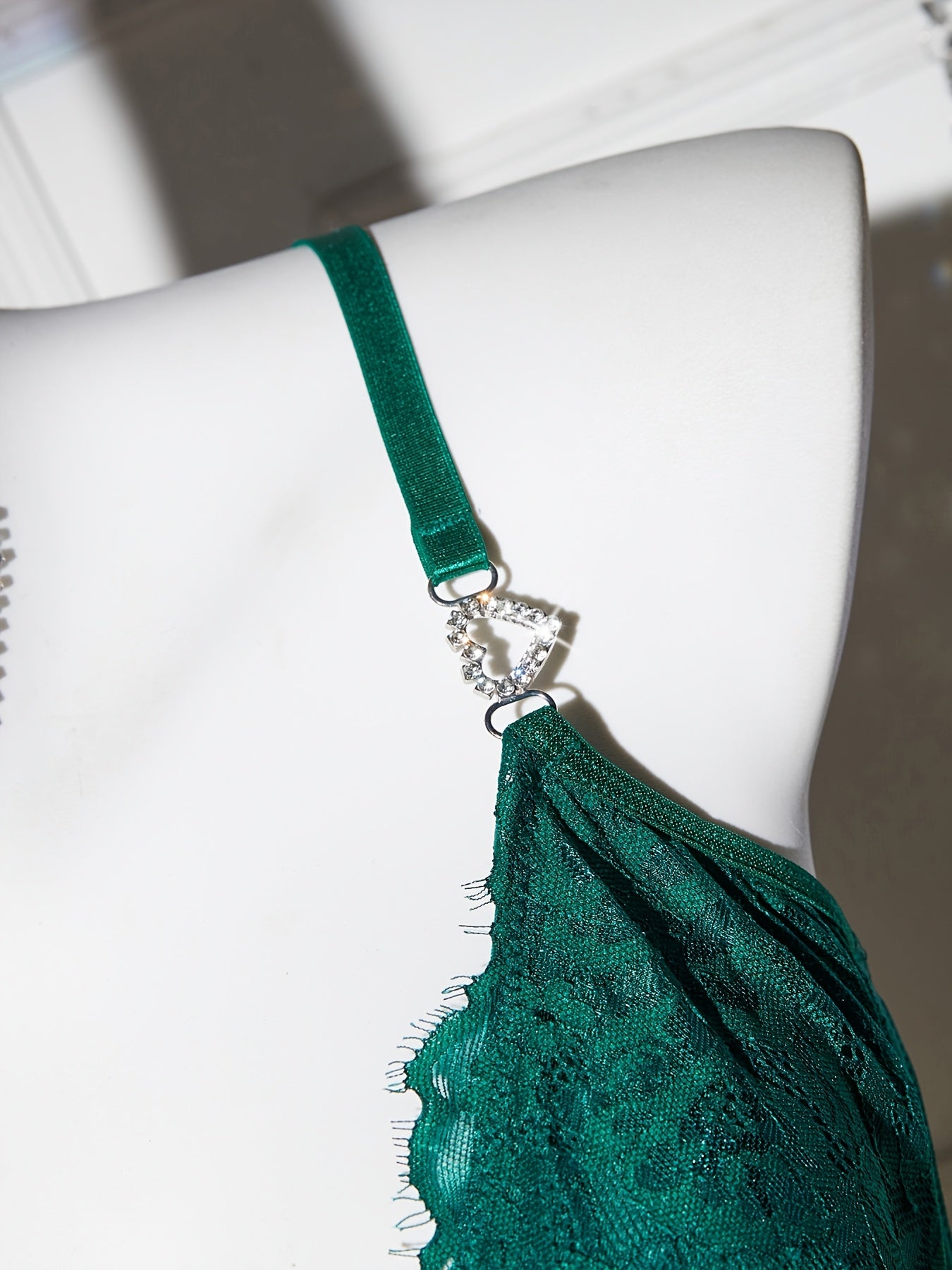 Body de encaje para mujer con pedrería y liga