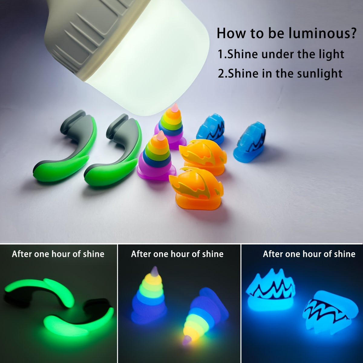 Glow-in-the-Dark Shark Slippers for Adults with Neon Rainbow Tail and Horn