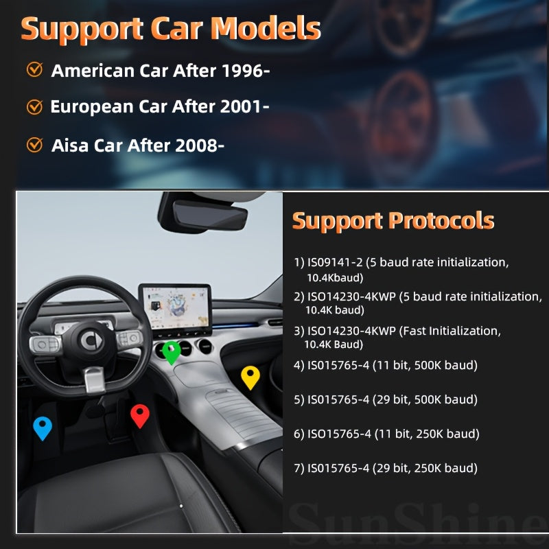 Wireless OBD2 Scanner for Cars with Full Data Analysis and Emissions Testing for Android and iOS