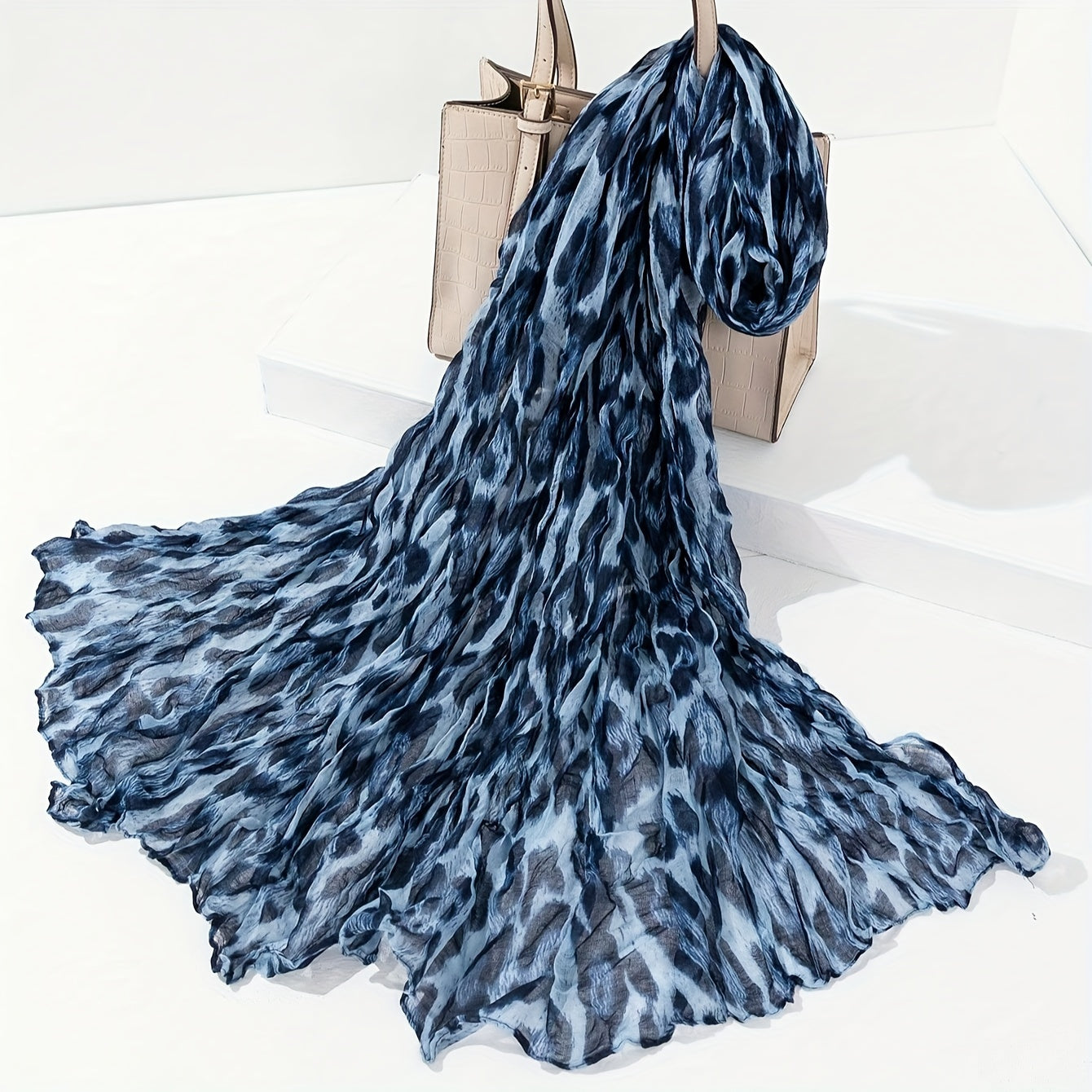 Leopard Print Chiffon Scarf for Women Polyester Lightweight Sun-Resistant Fashion Accessory