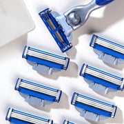 Men's Safety Razor Set with Stainless Steel Handle and 3-Layer Blades for Beard and Mustache Grooming