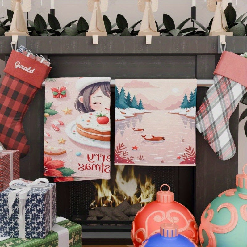 2 Pieces Kitchen Tea Towels 18x26 Inches Christmas Snowflake Winter Decor