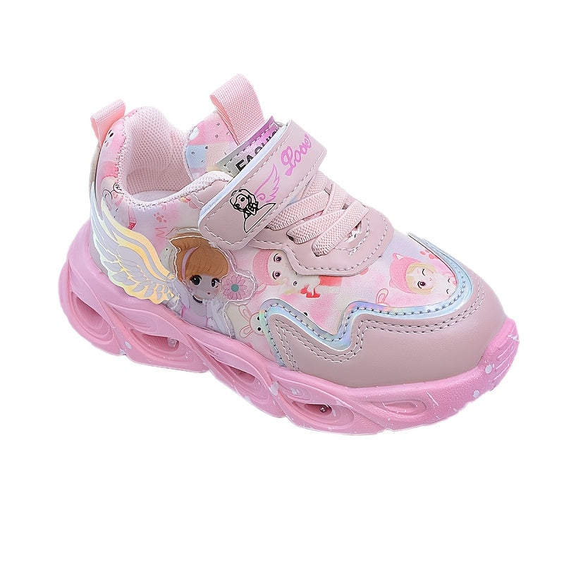 Girls Light-Up Cartoon Sneakers All-Season Low Top PVC Fabric Casual