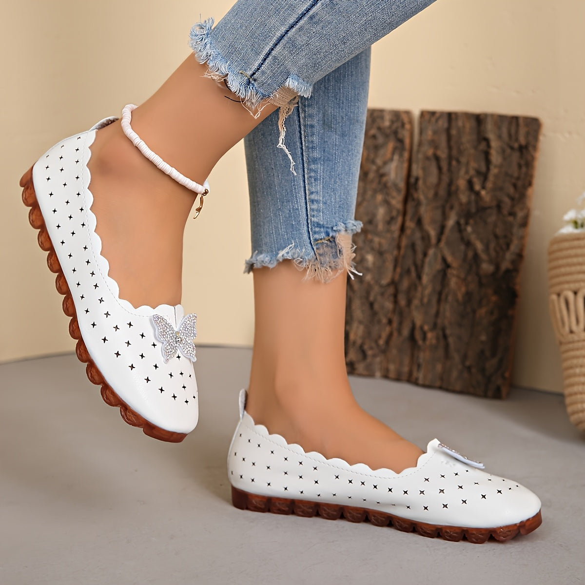 Women's Flats Spring Summer Sparkling Butterfly Non-Slip Rubber Sole