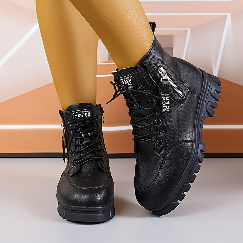 Women's Snow Boots with Platform Sole Waterproof Slip-Resistant Black