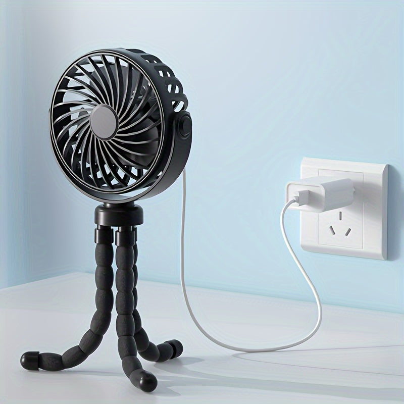 Portativ Aravacha Ventilyatori, Egiluvchan Tripod bilan, Jim Mini Qo'lga Olinadigan USB Ventilyator, Avtomobil O'rindig'i, Katta O'rin va Sayohat uchun - 3 Tezlikli Aylanish, Uzoq Umrlik Batareya Bilan Ta'minlangan