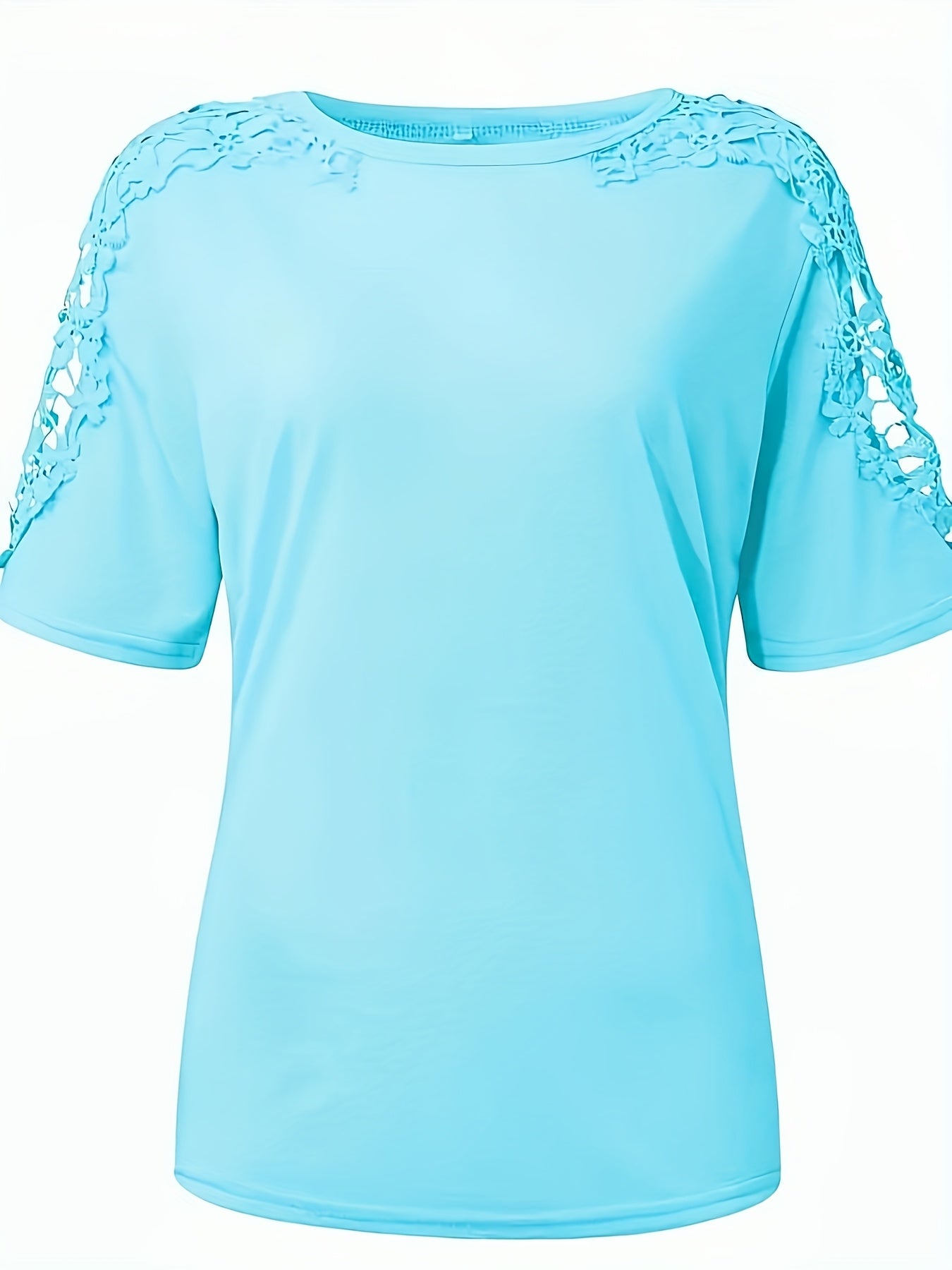 Women's Lace Trim Short Sleeve T-Shirt Breathable Polyester Casual Top