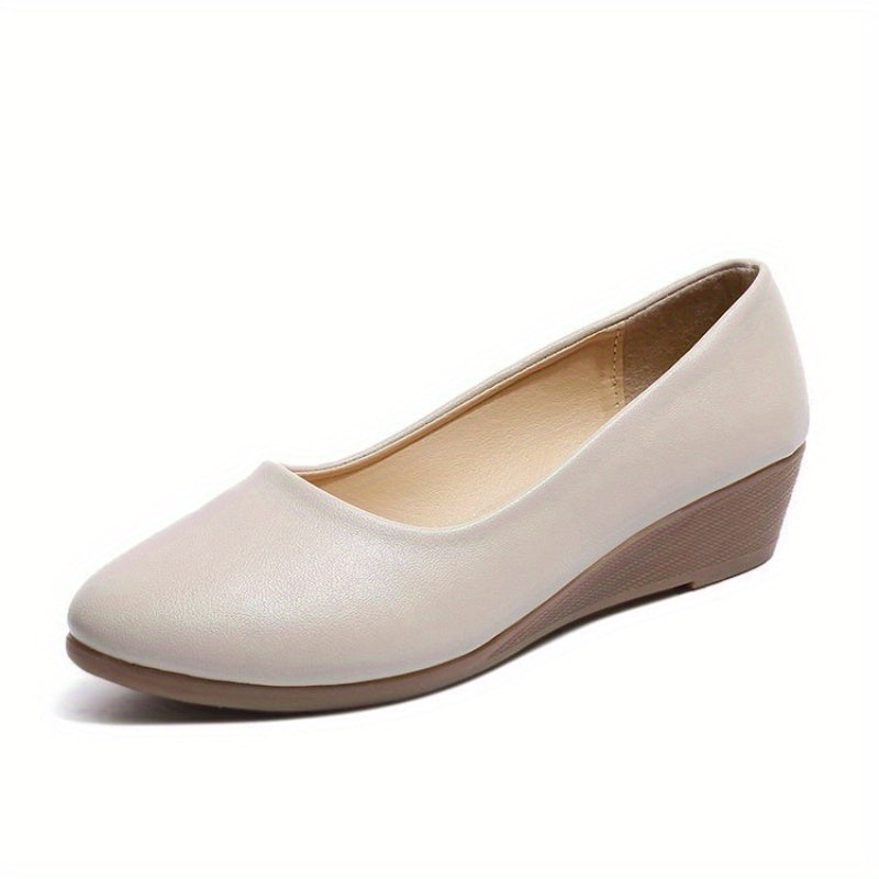 Women Solid Color Wedge Heels Slip-On Stylish Work Casual Shoes