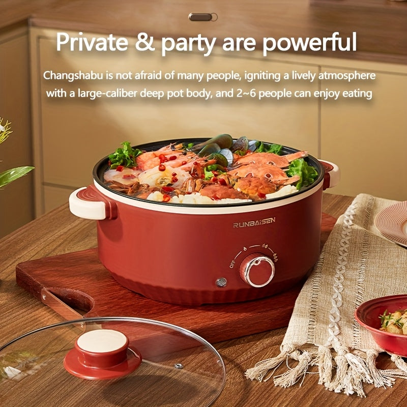 Electric Portable Pot Non-Stick Stir-Fry Steamer 3-Power Control Stainless Steel