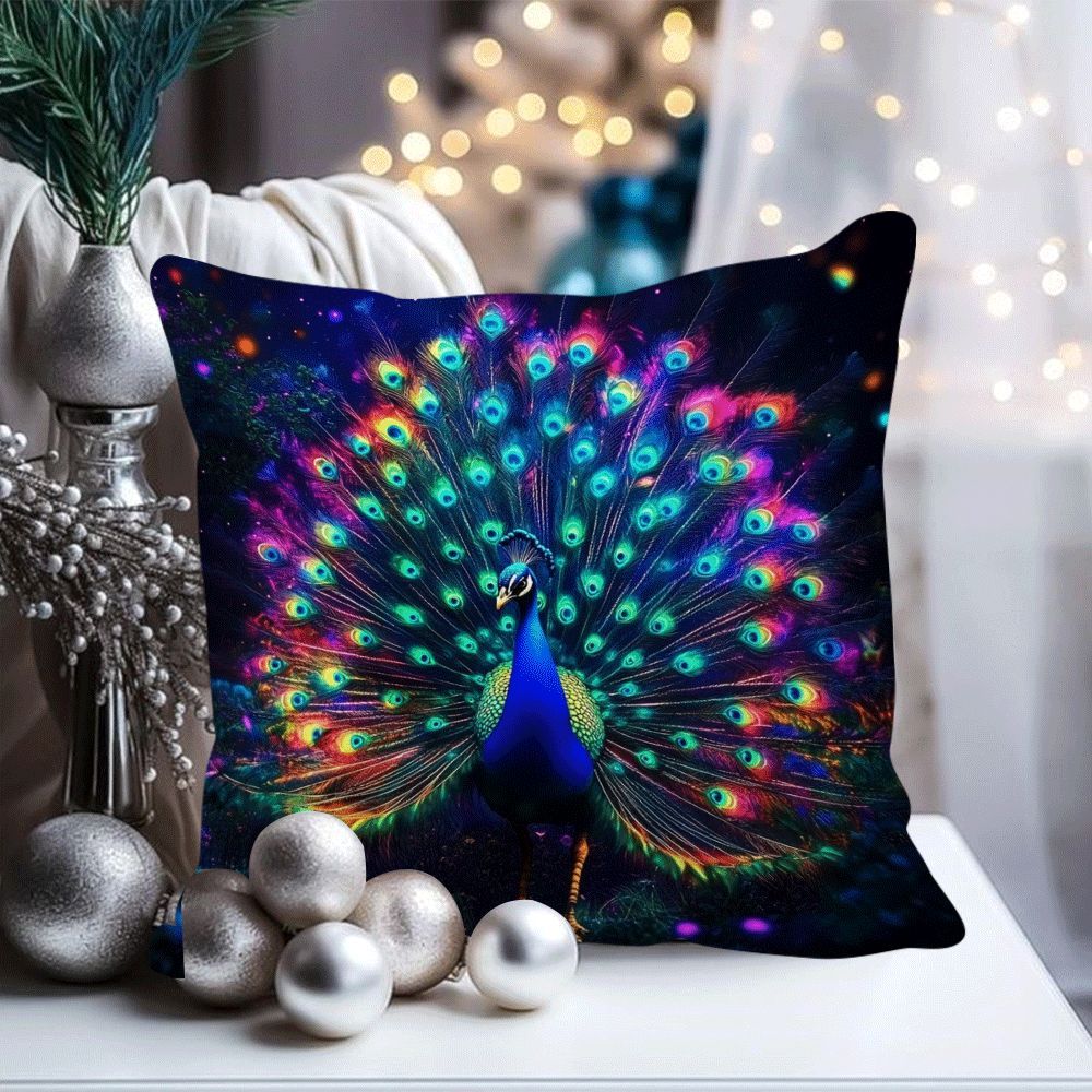 Peacock Pillow Cover 45.72x45.72 cm Polyester Zipper Decorative Throw Pillowcase
