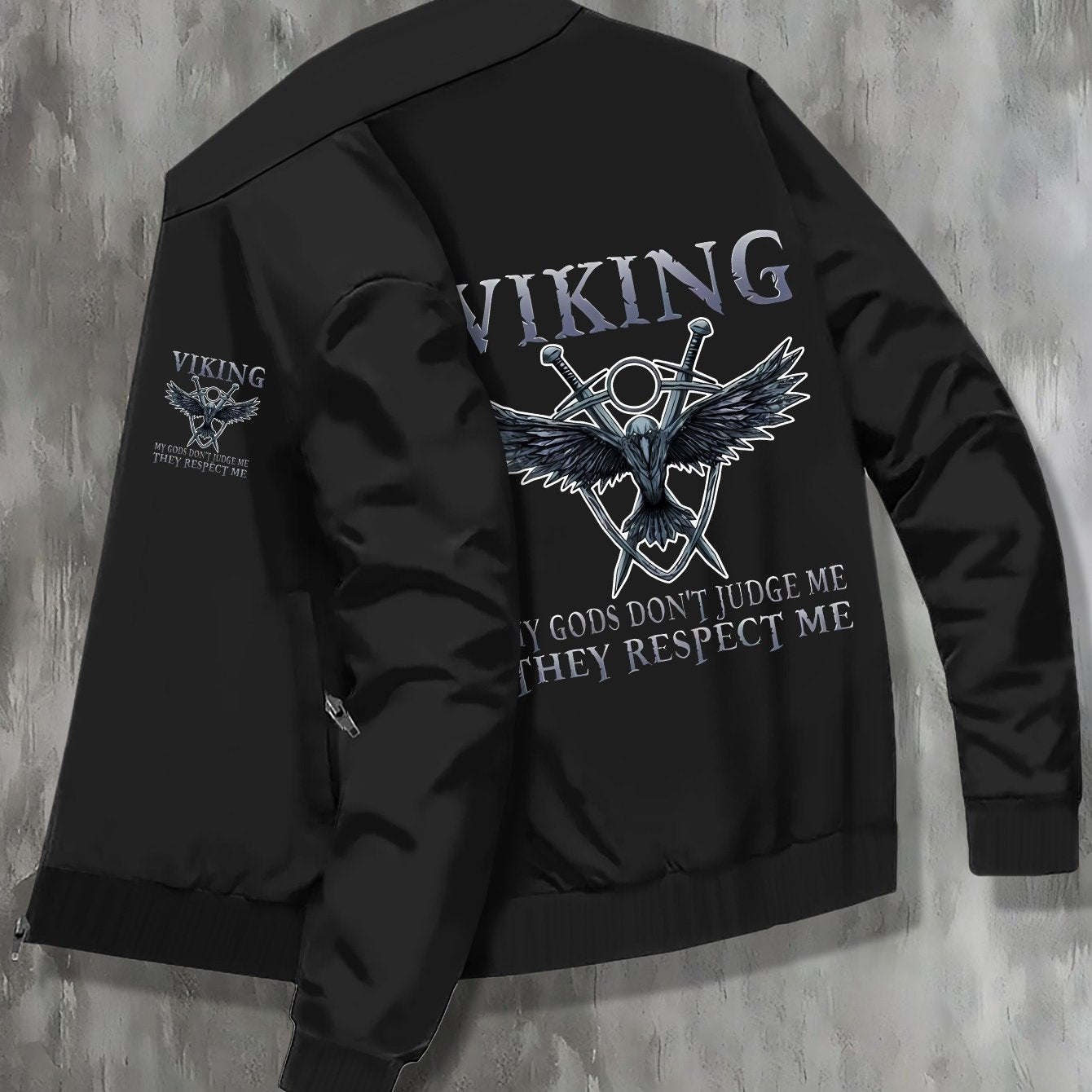 Chaqueta ligera para hombre, negra y blanca con estampado gráfico, talla grande, casual, con cuello alto, con cierre de cremallera, mezcla de poliéster