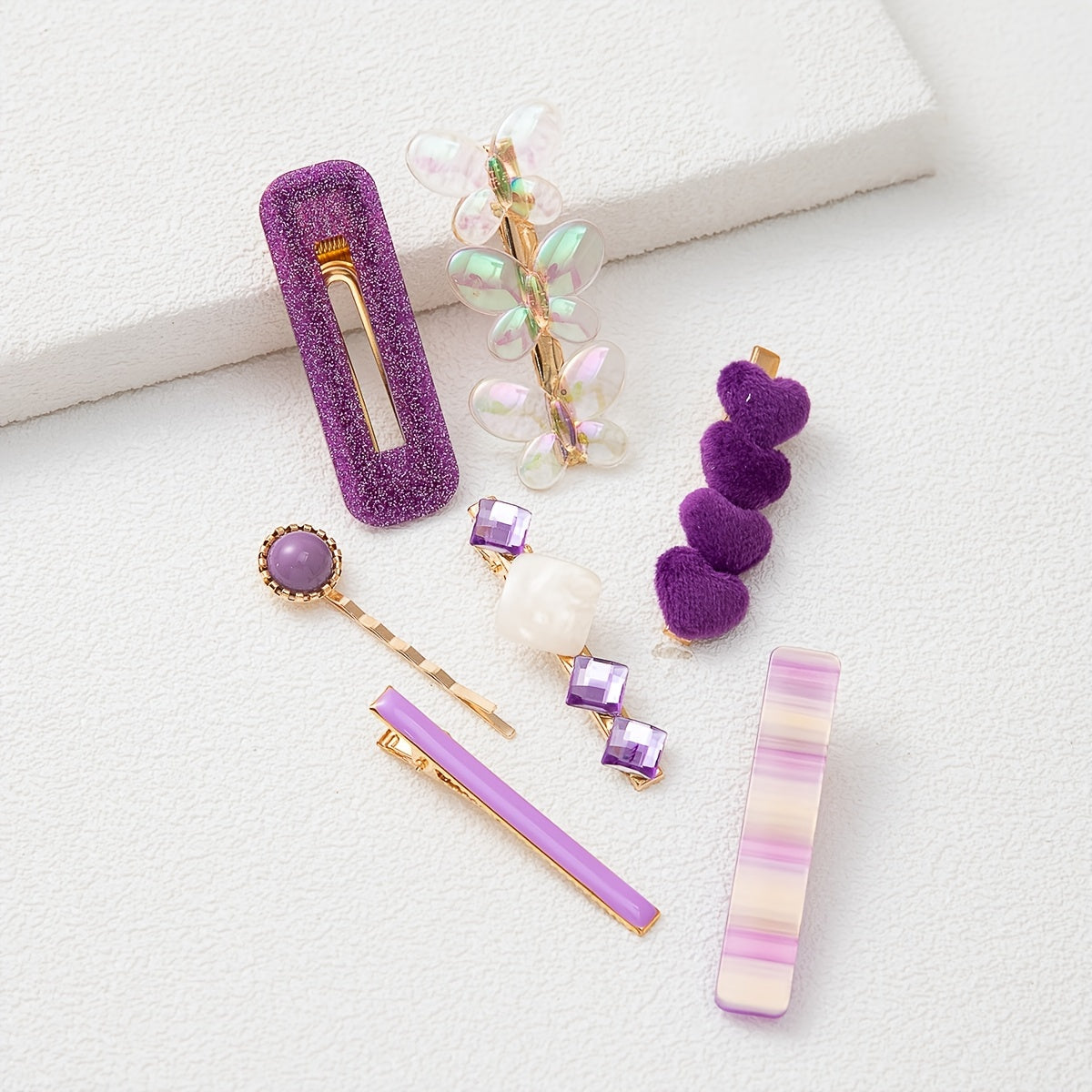 Multi-Color Love Design Butterfly Hair Clips Set of 7 for Girls