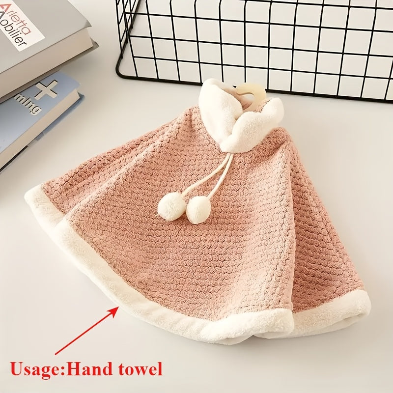 Coral Fleece Hand Towel with Hanger Hook for Kitchen Bathroom Quick Drying