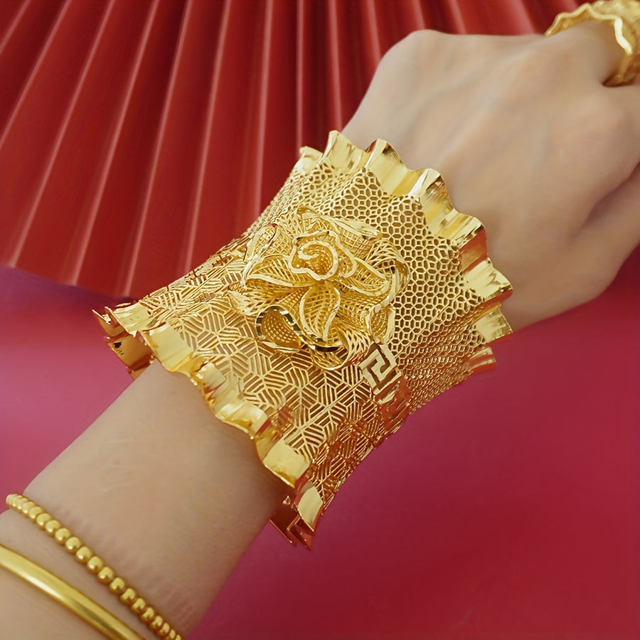 Gold-Plated Copper Jewelry Set with Bracelet and Ring for Women