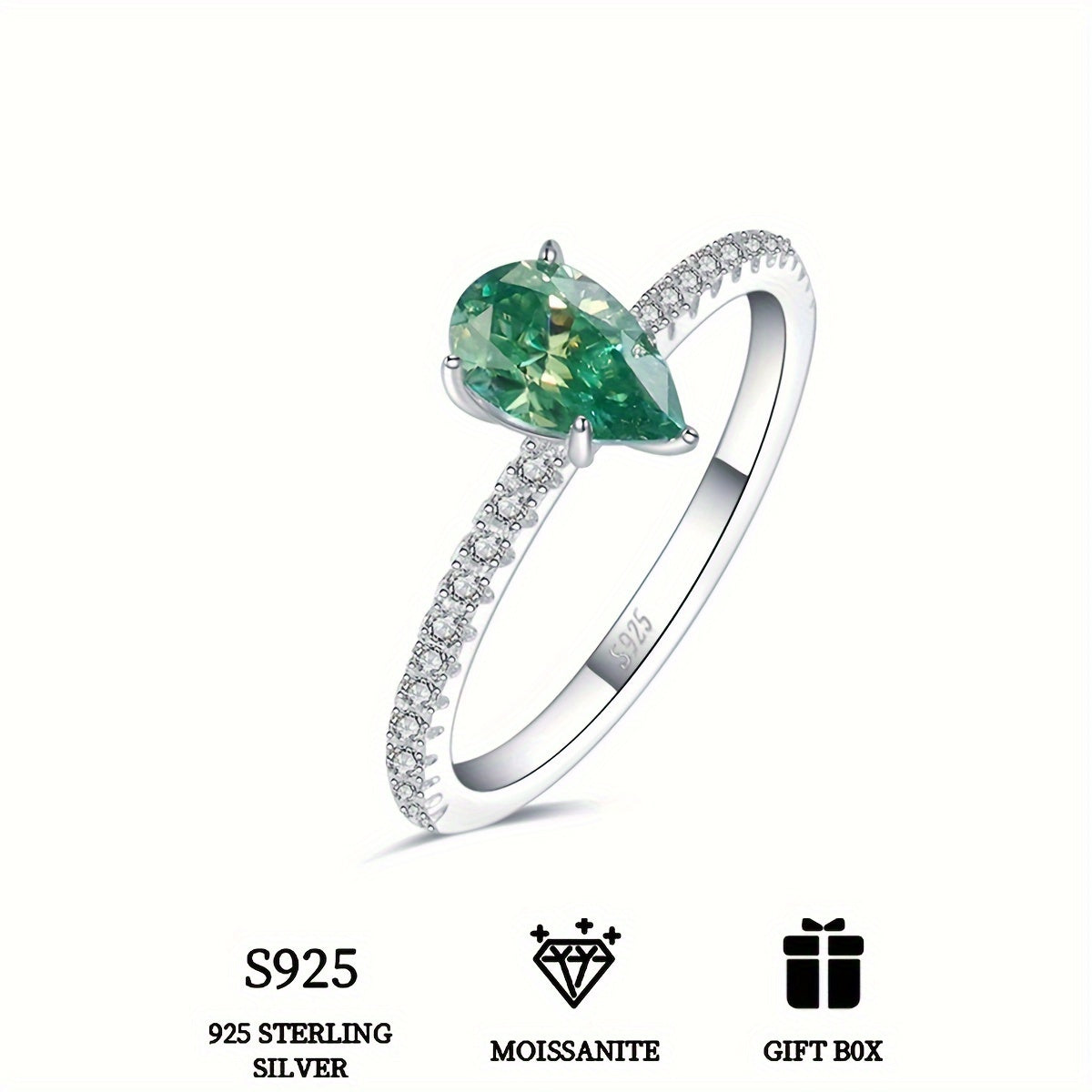 Chiroyli 925 Sterling Silver 1.5ct Dengiz Ko'k Suv Tomchisi Piyola Shaklidagi Moissanite Halqa - Gipoallergen To'y Qizil Halqa, Ayollar uchun Mukammal Qiz Do'stga Sovg'a. Moissanite Sertifikati va Nafis Sovg'a Qutisi bilan birga keladi.