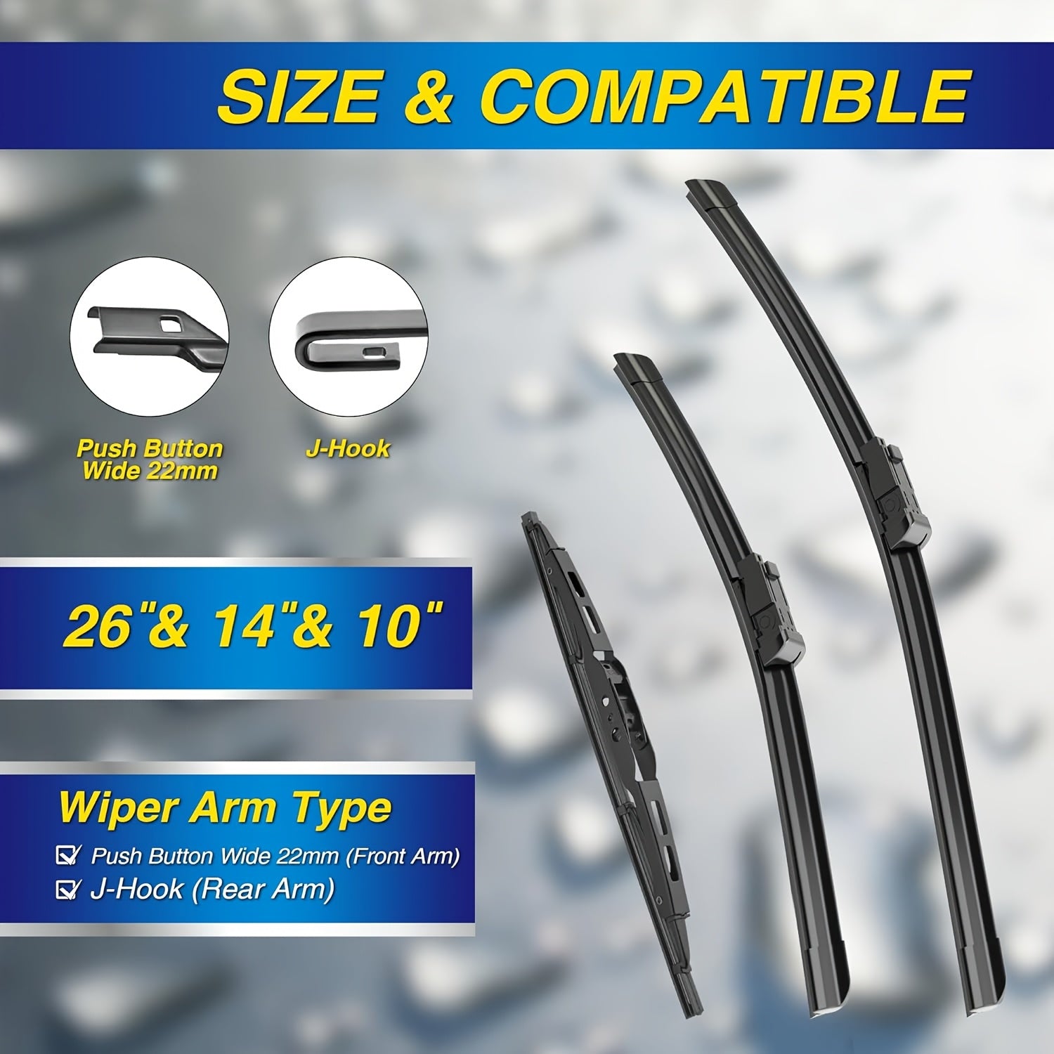 Silicone Windshield Wiper Blades Set of 3 for Cars 66cm 36cm 25cm