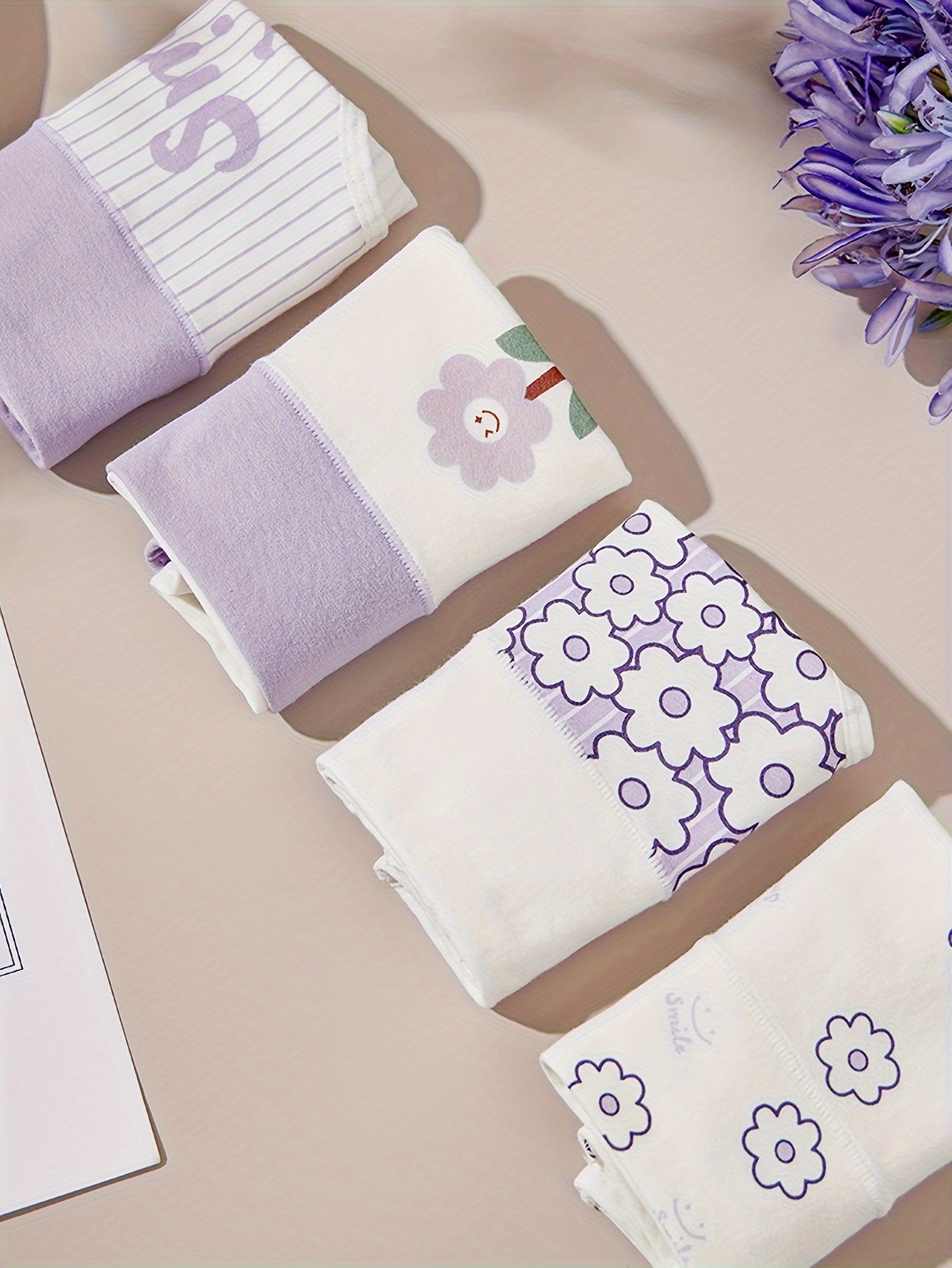 Women's Cotton Printed High-Waisted Shorts 4-Pack Butt-Lifting Waist-Training Autumn Winter