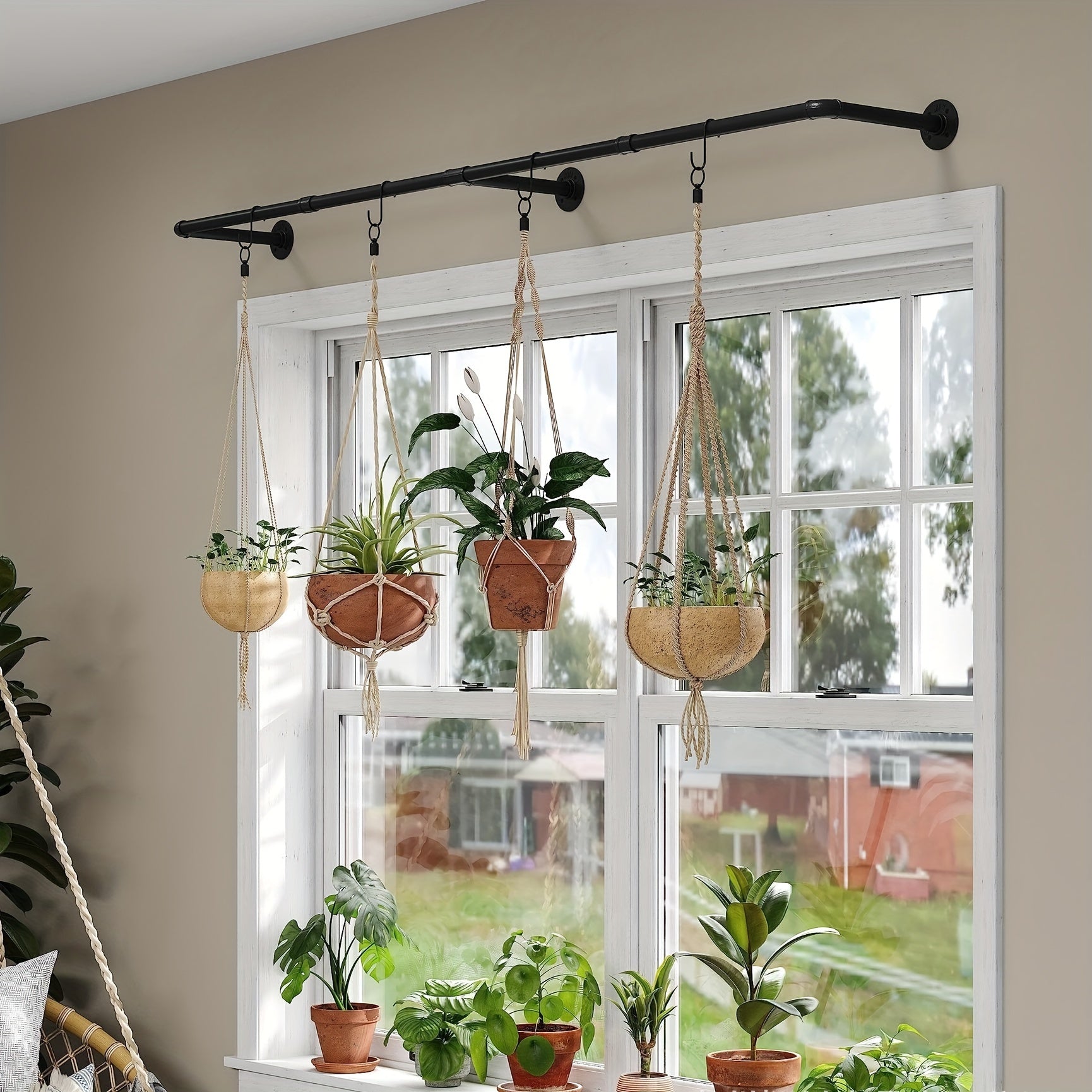 Industrial Metal Hanging Plant Rod for Indoor Outdoor Use with Multiple Components