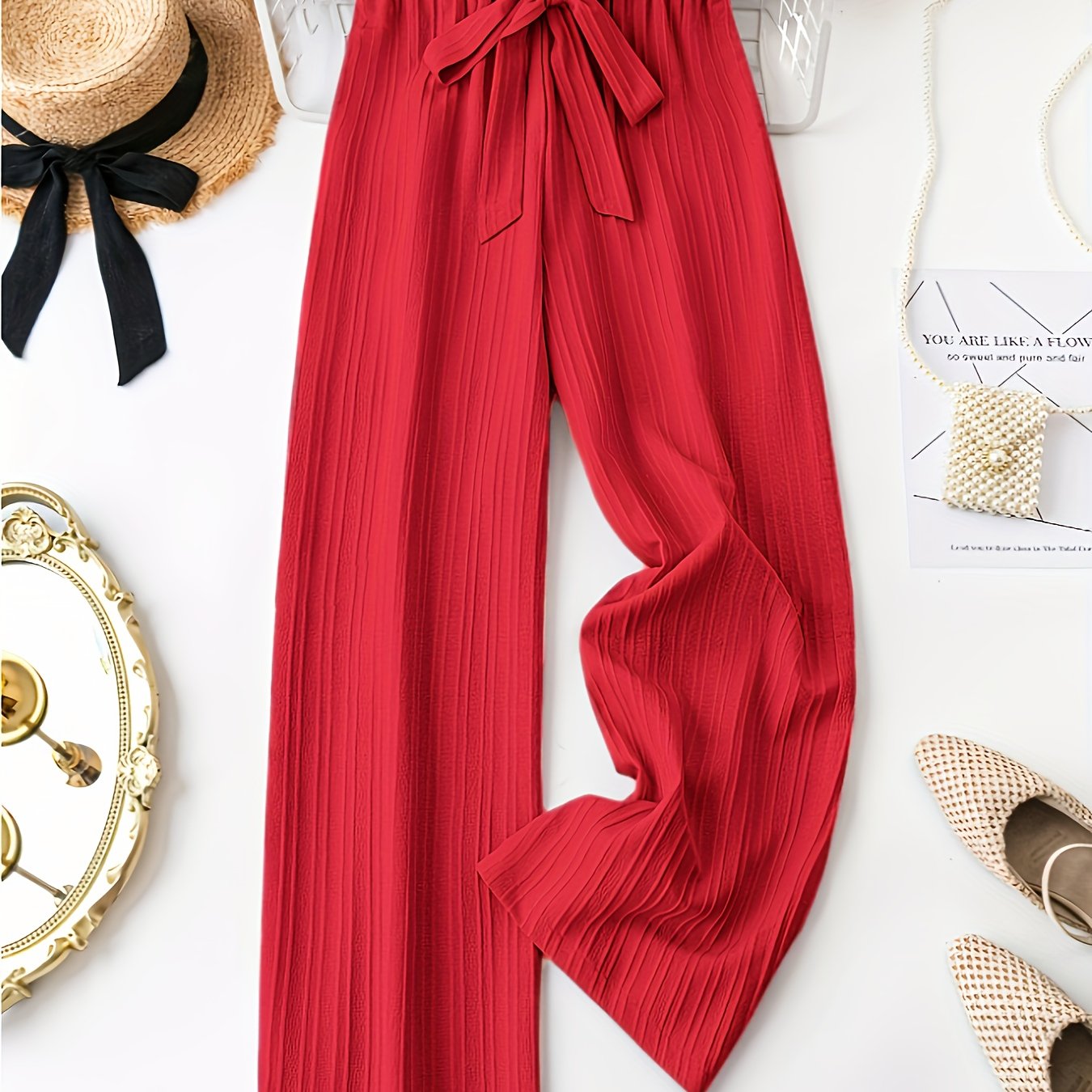 Pantalones casual de mujer de talla grande con pierna recta y cintura ajustable con cordón