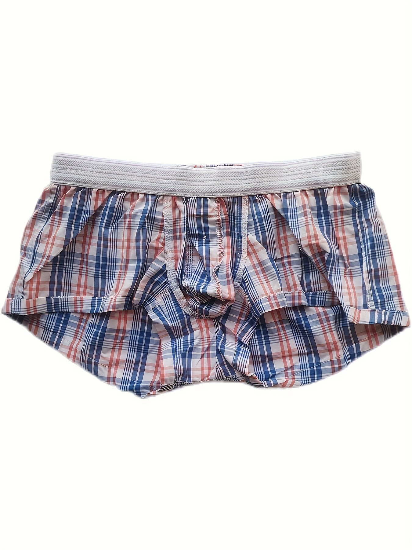 Men's Low Waist Cotton Plaid Underwear with Front Button Opening Shortie