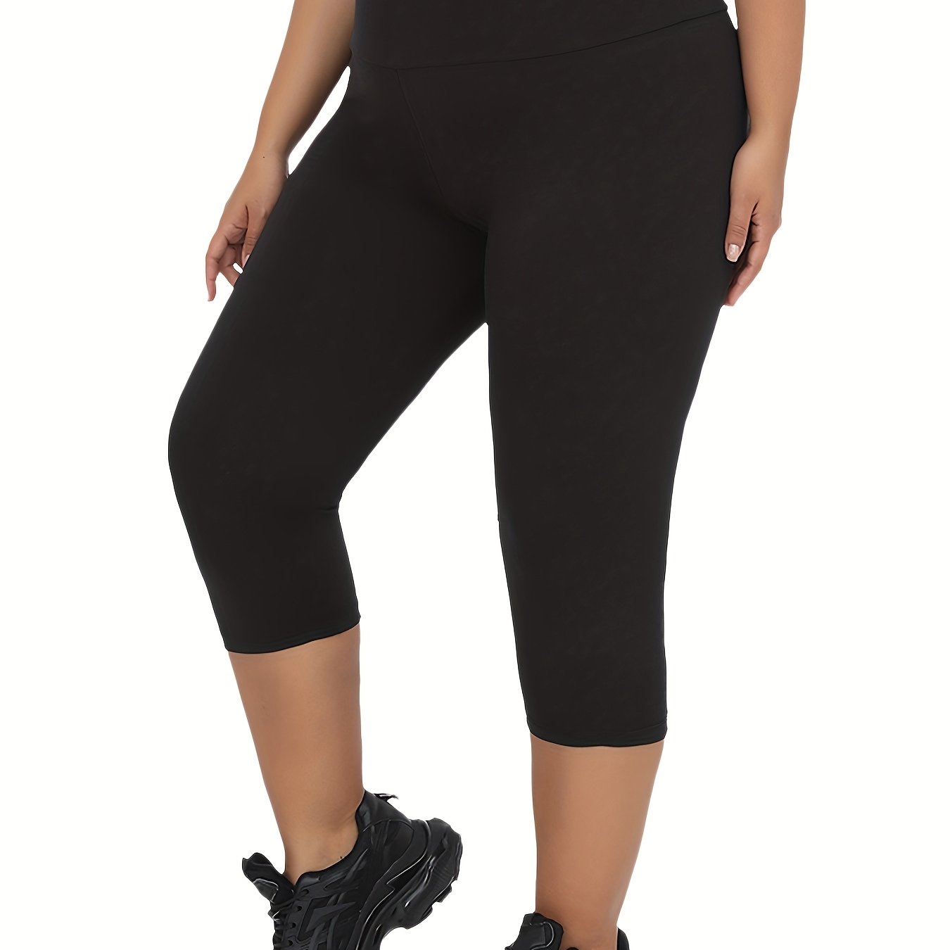Plus Size Women's High Waisted Tummy Control Yoga Capris Black 3X Workout Leggings
