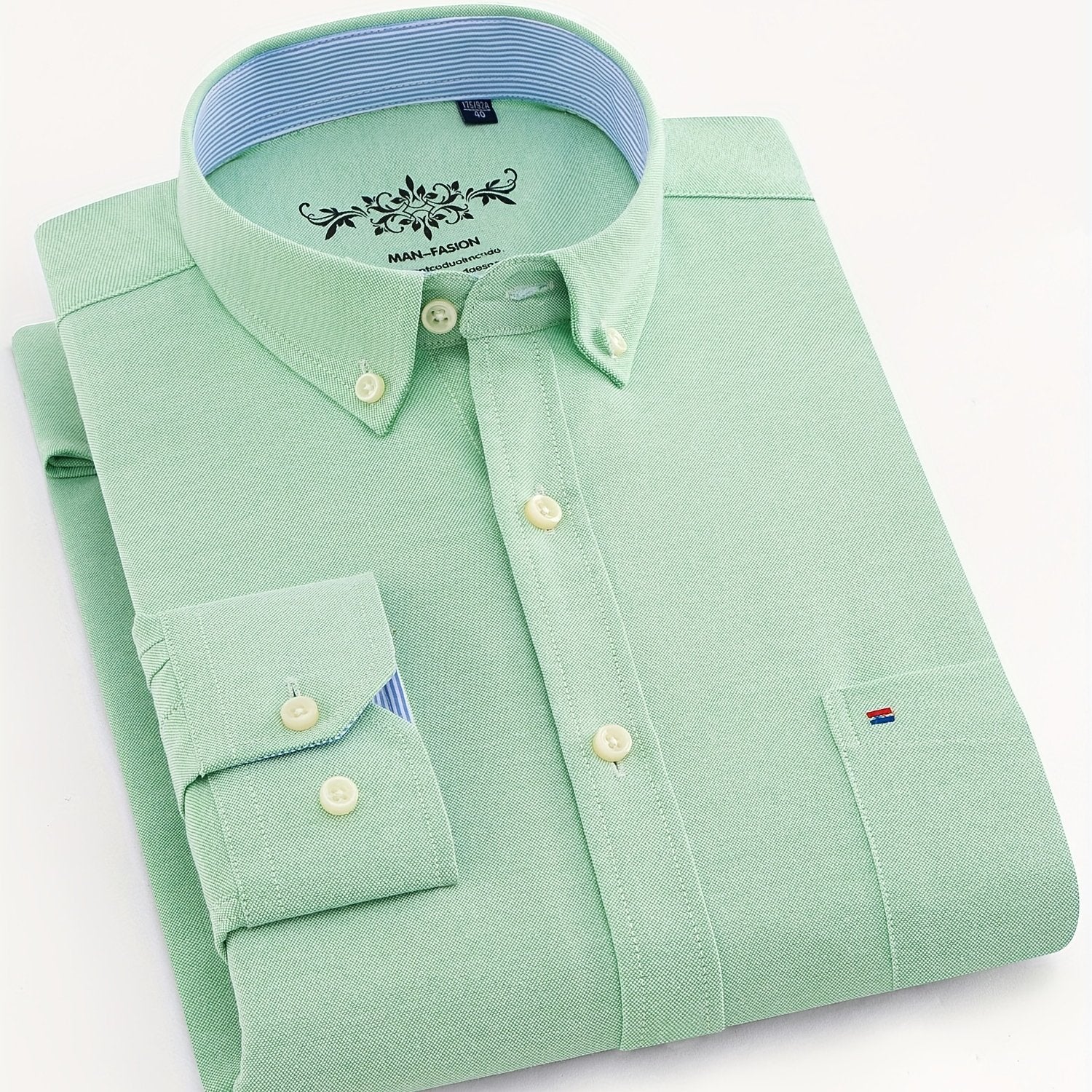 Мужская рубашка из хлопка и полиэстера однотонного цвета с длинными рукавами и карманом