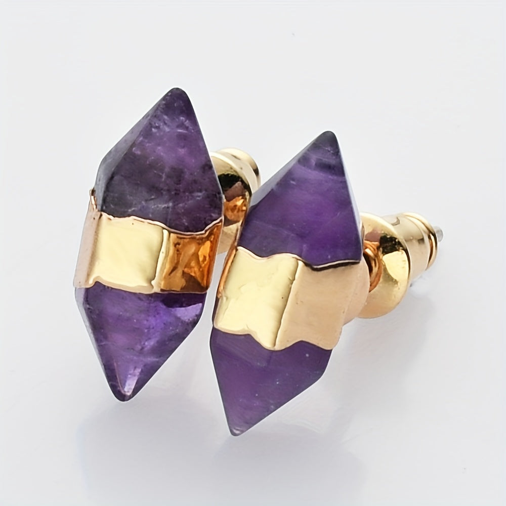 14K oltin qoplamali zamonaviy olti burchakli quloq uzuklari, tabiiy tosh va 925 kumush quloq ignasi - mis aksentlari, kundalik kiyim va sovg'a uchun mukammal minimalist dizayn, noyabr oyining tug'ilgan toshi.