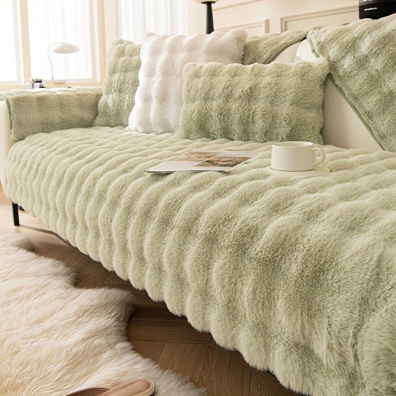 1 шт. Толстый плюшевый чехол для дивана - Имитированный кролик, идеально подходит для зимы, защищает мебель в спальне, офисе, гостиной.