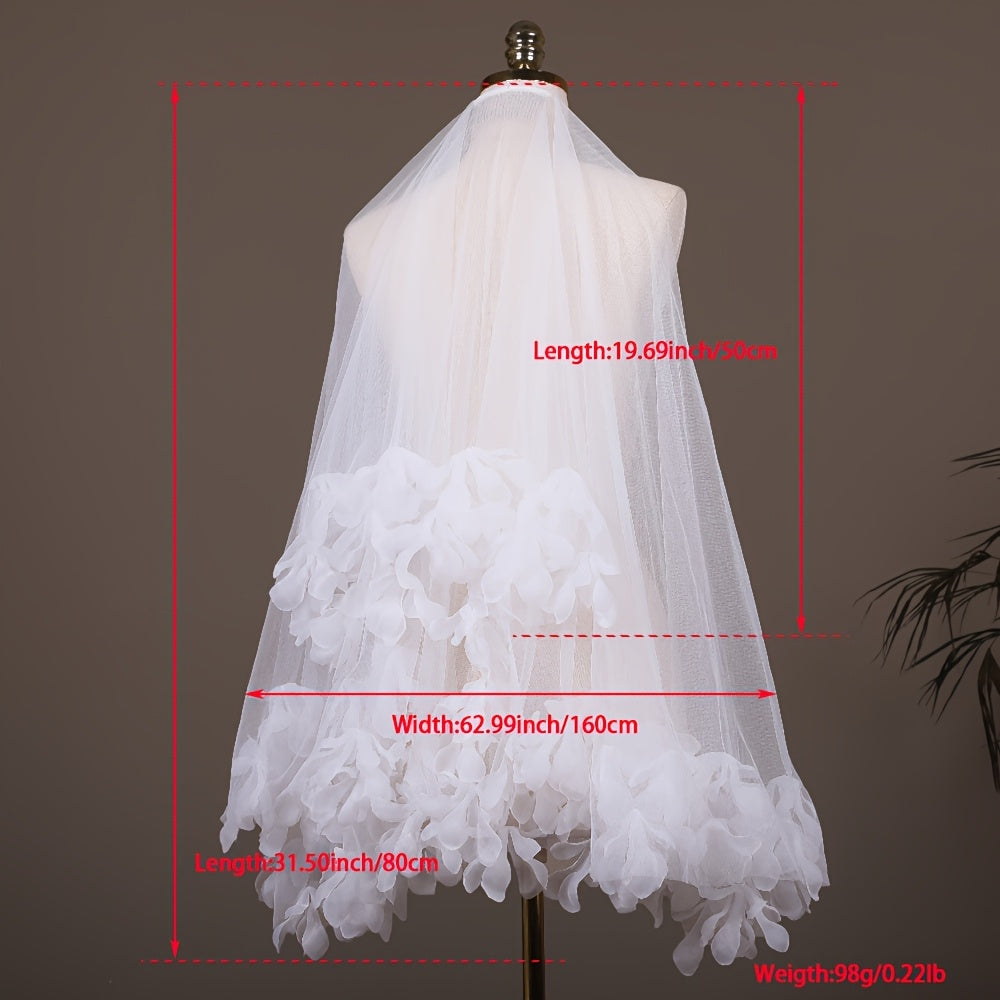 Handcrafted Bridal Veil with Floral Embroidery and Yarn Headpiece for Weddings