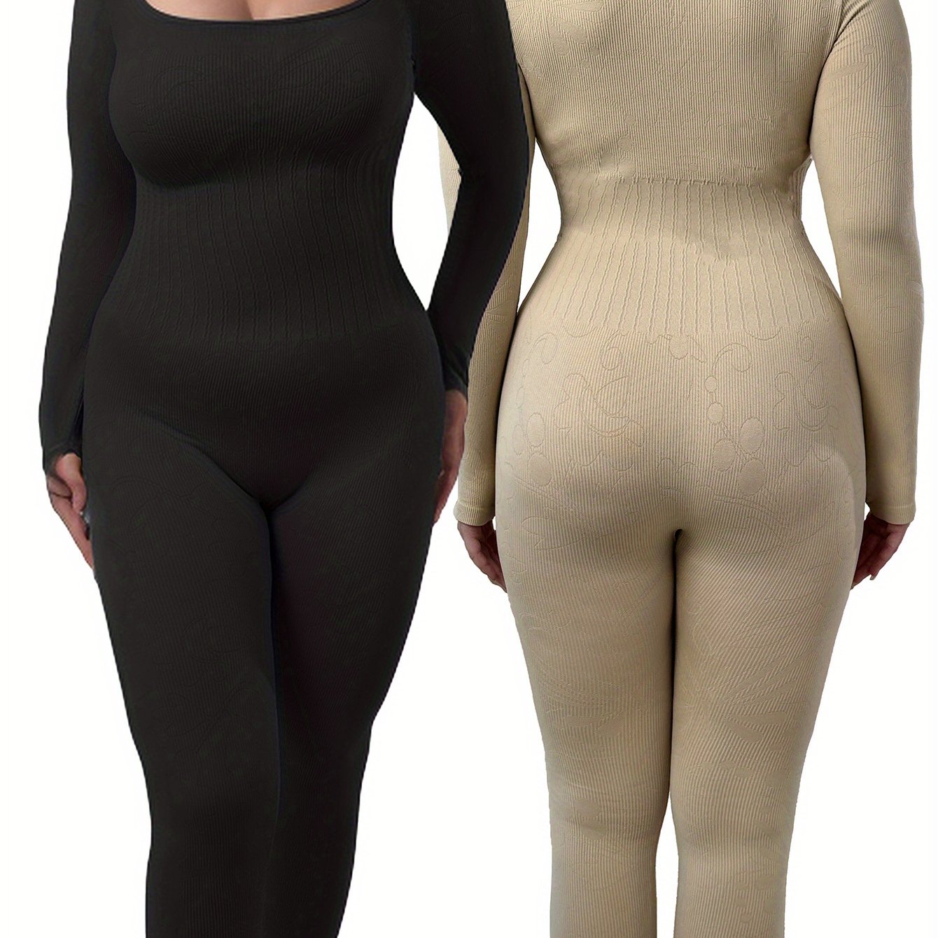 Plus Size Women's Seamless Shapewear Jumpsuits Black Beige Tummy Control Butt Lift