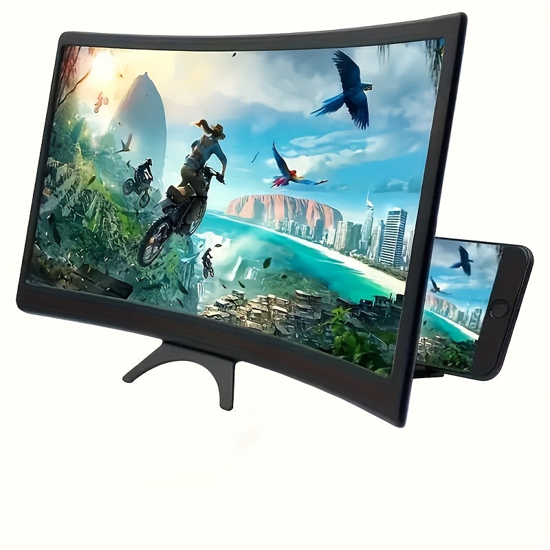 14 dyuymli 3D egri ekranli kattalashtiruvchi, film, video va o'yinlar uchun buklanuvchi stand bilan, quvvat talab qilinmaydi