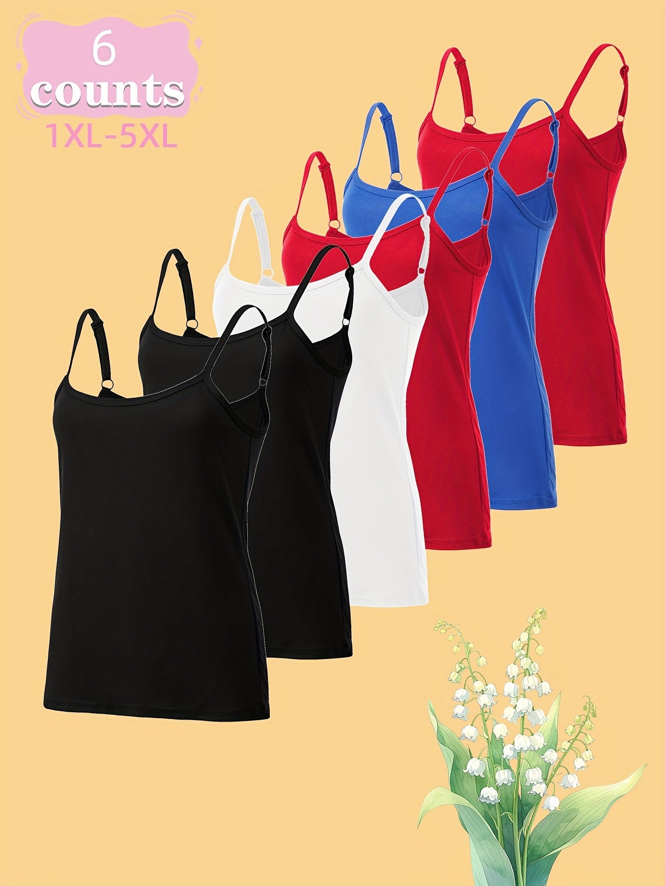 Женские майки большого размера с регулируемой посадкой, свободный крой, полупрозрачный эластичный материал, упаковка из 6 штук