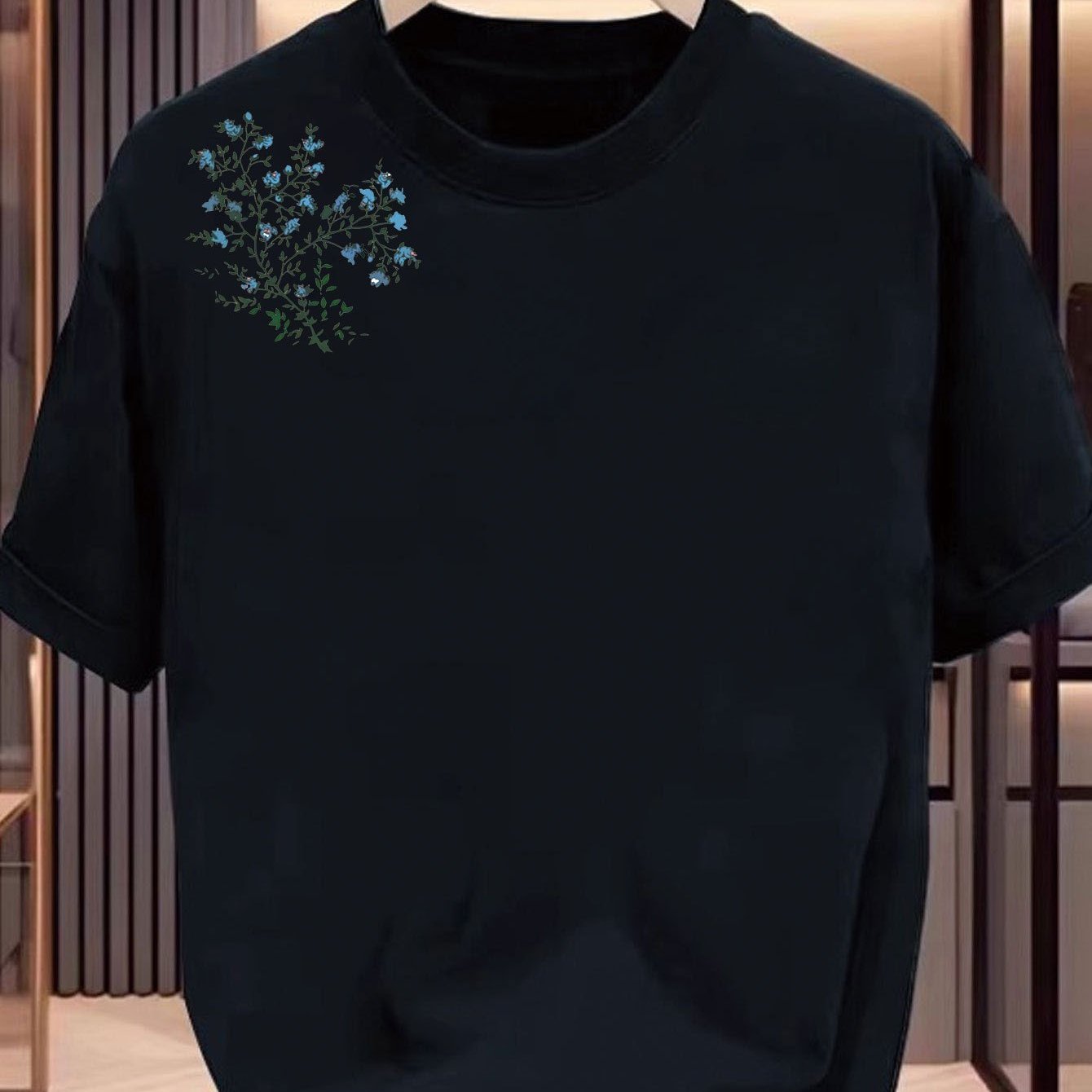 Yoshlar uchun uniseks barg naqshli paxta T-ko'ylagi, yumshoq bo'shliq, biroz cho'ziluvchan va odatdagi kesim.