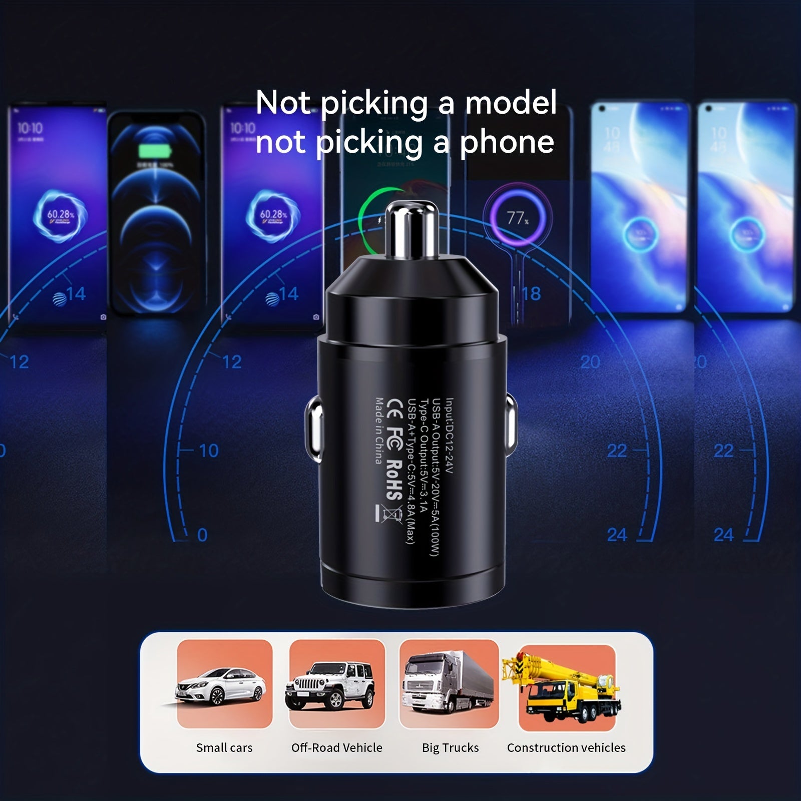 Mini USB Car Charger Dual Port 100W Fast Charging Metal Finish