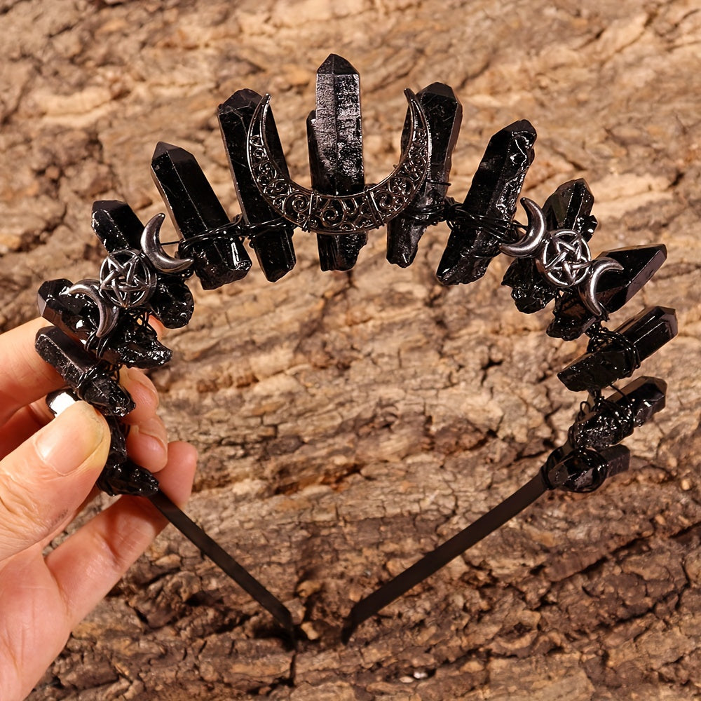 Vintage Crystal Quartz Headband, tabiiy kristallardan tayyorlangan ayollar uchun noyob soch aksessuari.