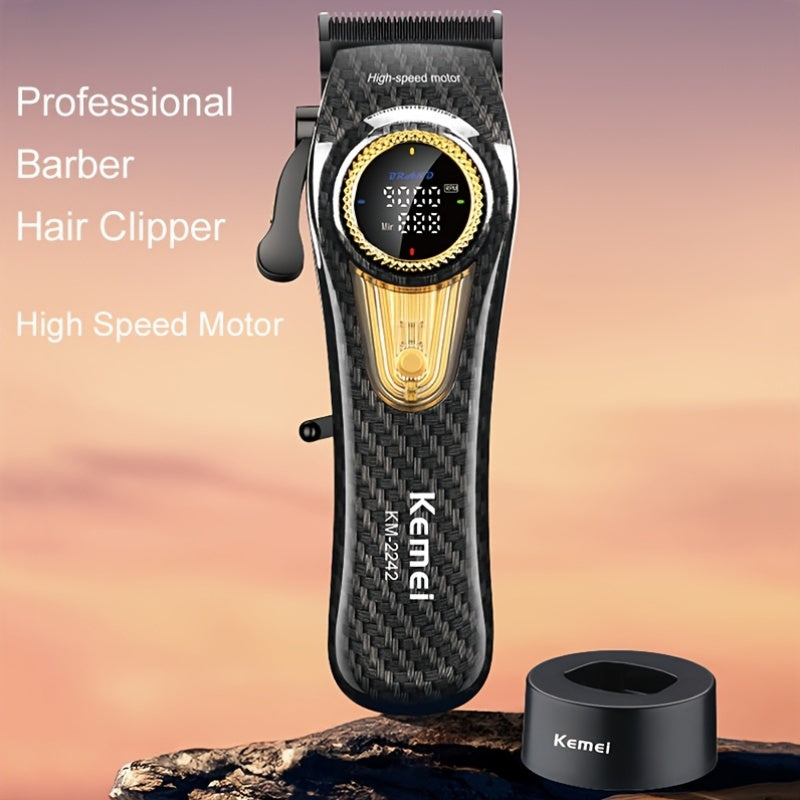 Cortapelos de alta gama KM-2242 con recortadora eléctrica y base de carga, herramienta profesional para cortes de cabello