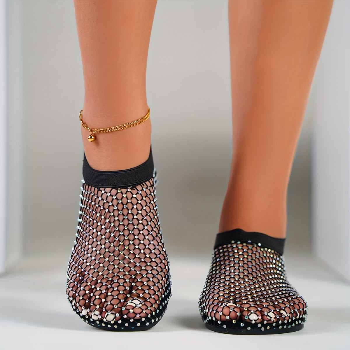 Women's Rhinestone Flat Sandals Summer Hollow Out Slip On Shoes