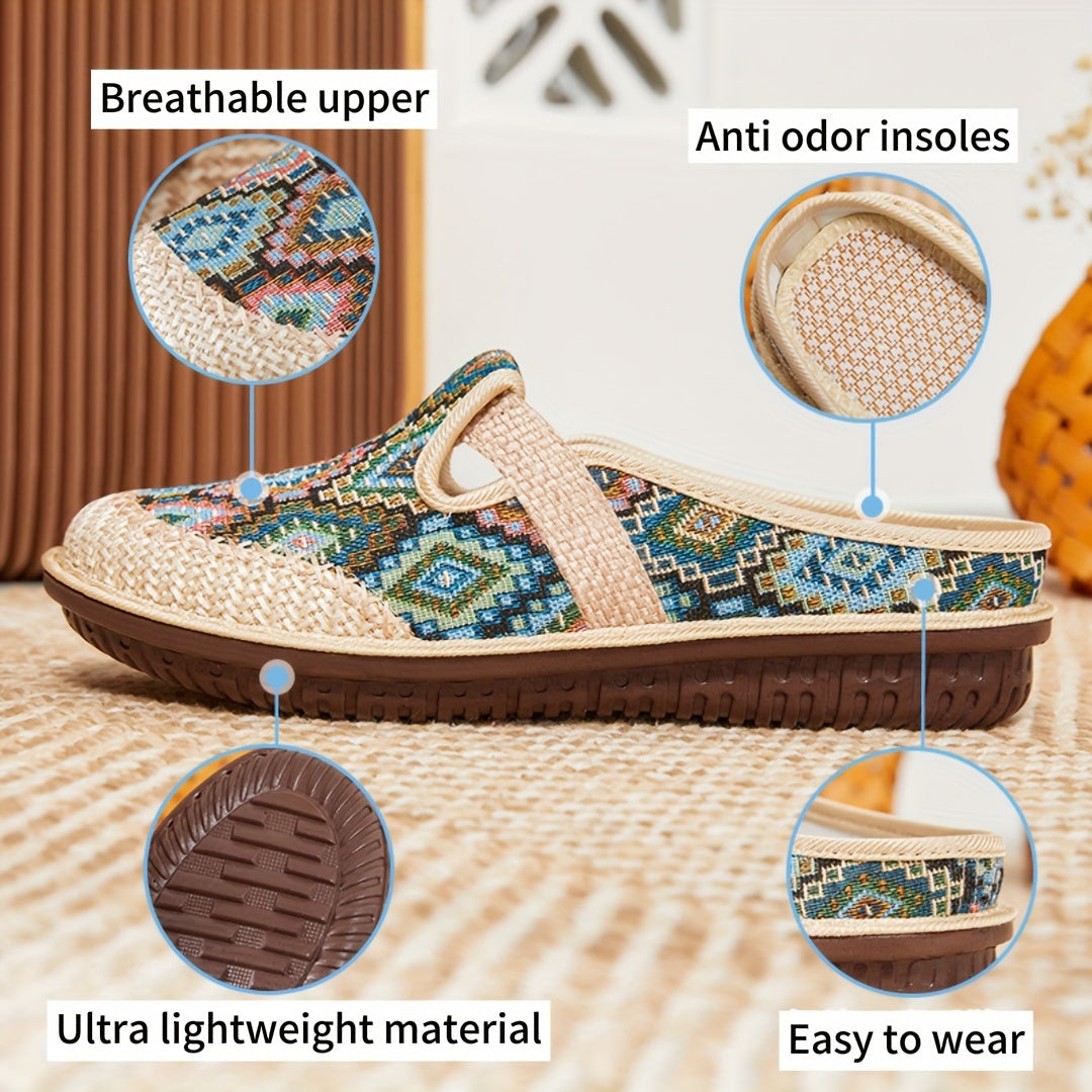 Women's Argyle Printed Slip-On Mules with Lightweight Sole and Breathable Fabric