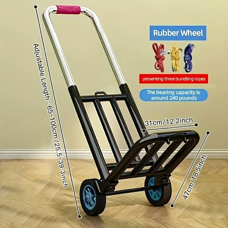 Heavy-Duty Folding Hand Truck with Rubber Wheels, Retractable Handle, Supports 150kg