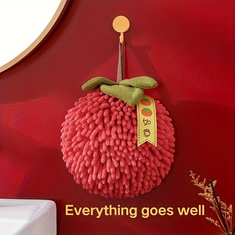 Persimmon-Shaped Chenille Towel Ultra-Soft Absorbent 3500gsm Decorative Green Ribbon Gold Coin