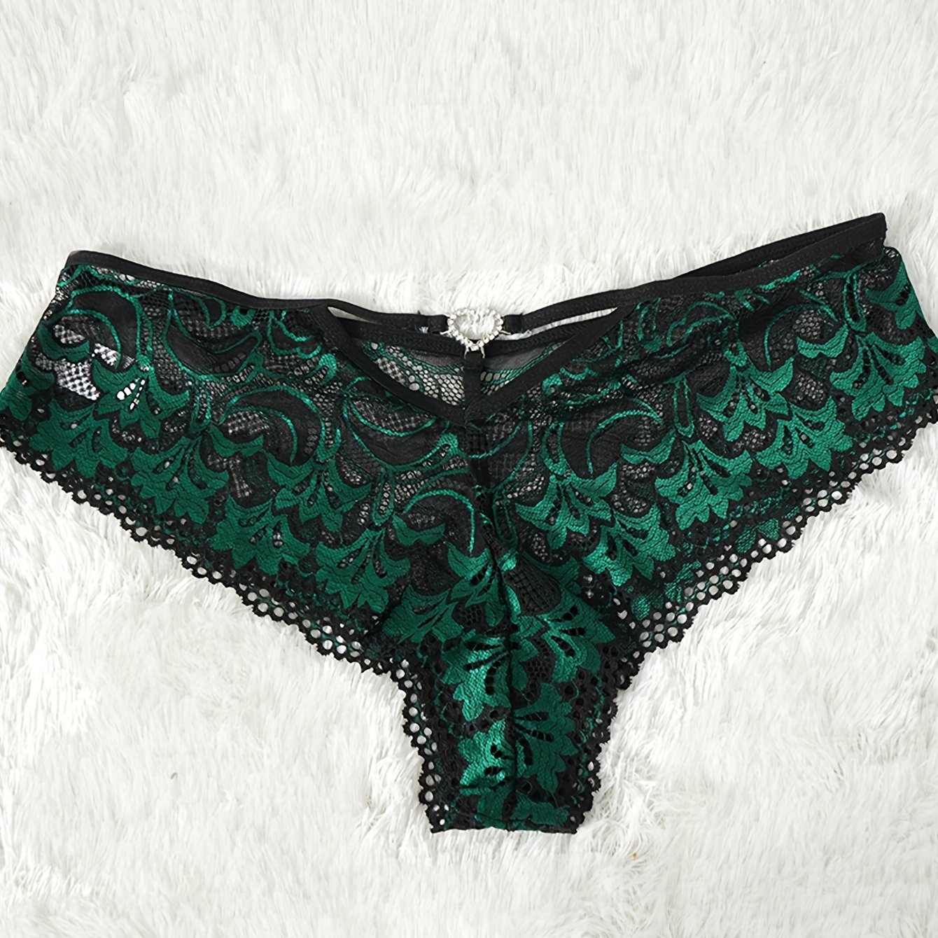 Plus Size Women's Sheer Lace Floral Thong with Heart Design Breathable