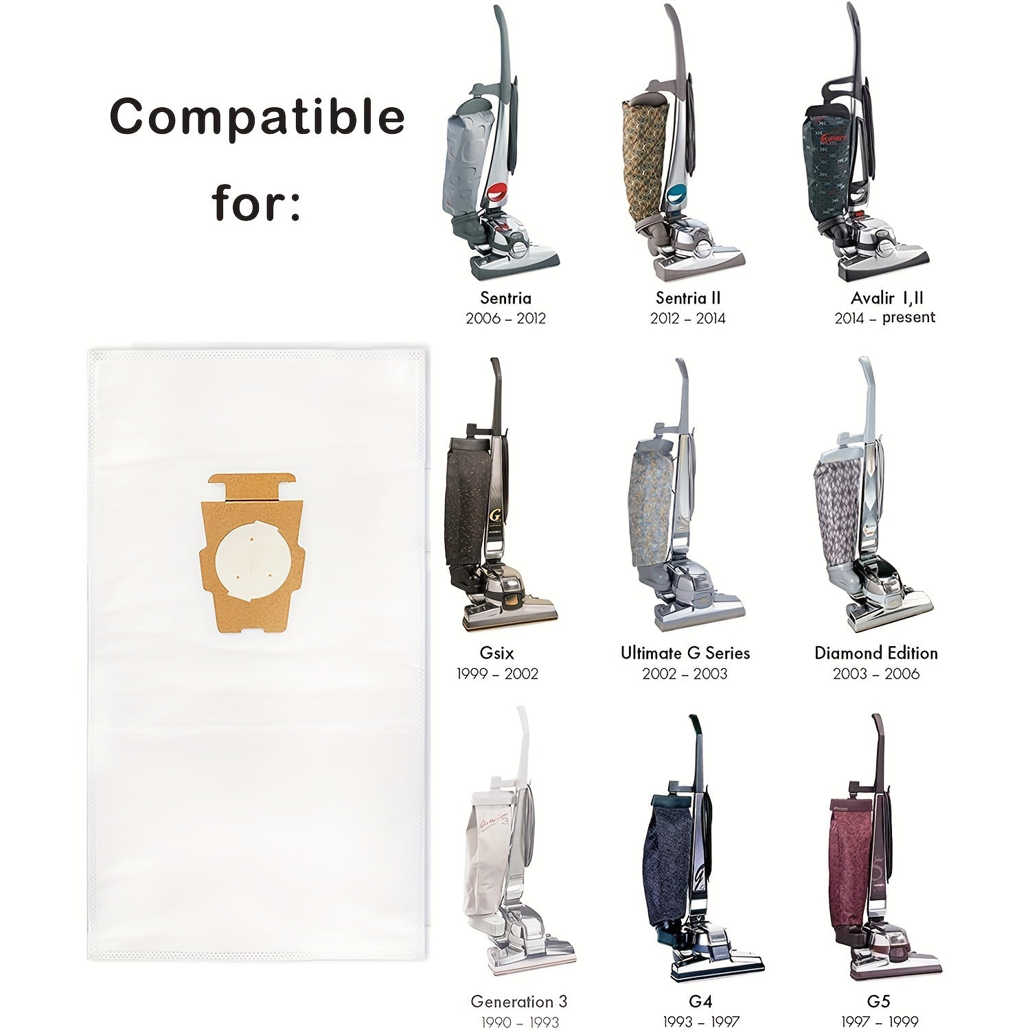 Kirby changyutgichlari uchun 12 ta changyutgich sumkasi to'plami, oq mato, Micron Magic bilan mos keladi