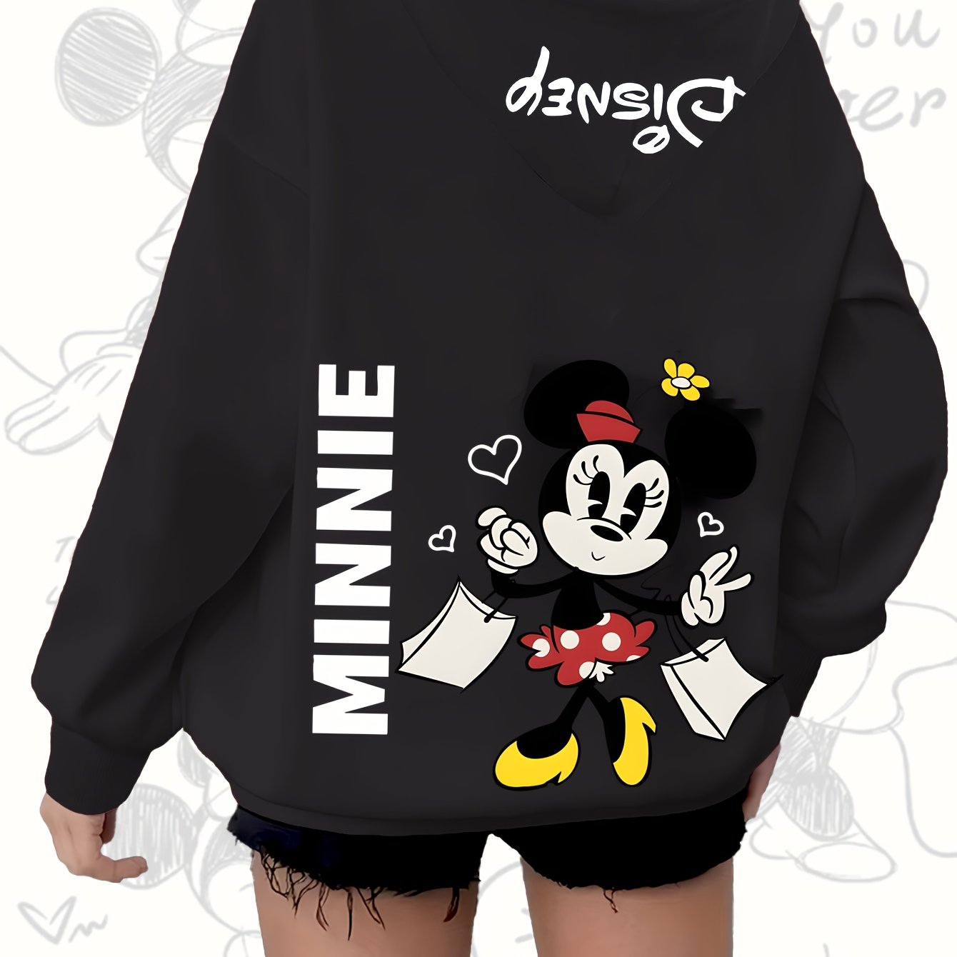 Girls Cotton Hoodie Zip-Up Sweatshirt with Cartoon Print Black White