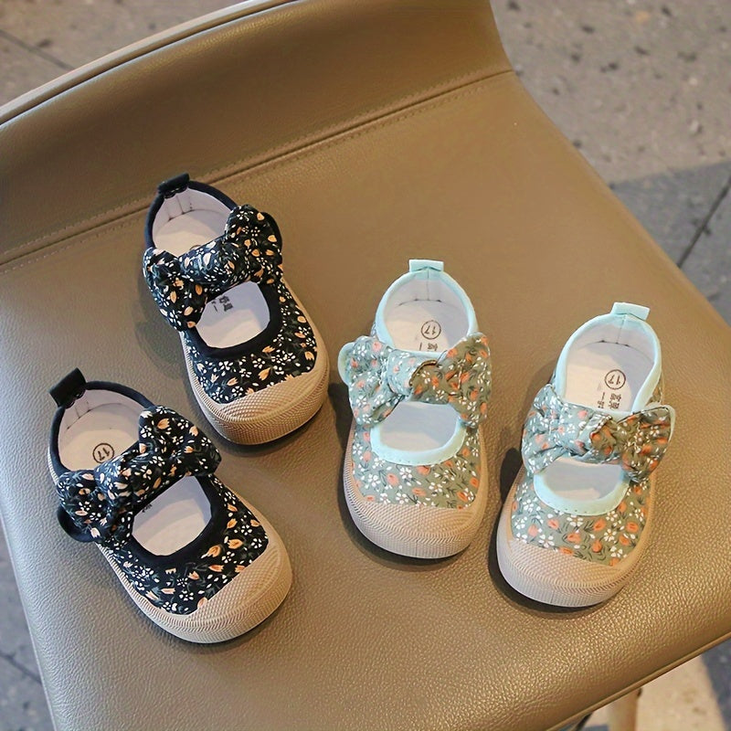Girls' Canvas Sneakers with Floral Bowknot Non-Slip Comfortable All-Season