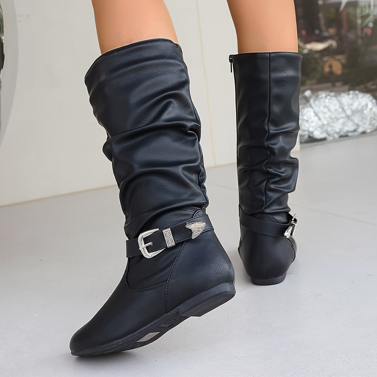 Women's Solid Color Mid Calf Boots With Side Zipper and Comfort